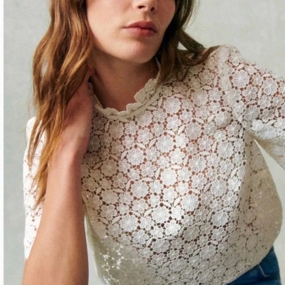 NWT Sezane Lisana Top in Guipure Ivory Size 4 - Picture 1 of 8